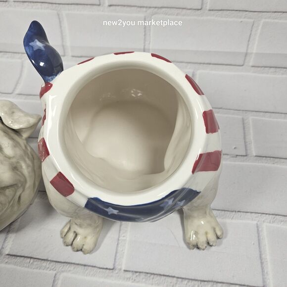 Blue Sky Bulldog Cookie Jar STARS AND STRIPES FOREVER Ceramic or a Dog treat jar - Picture 6 of 10